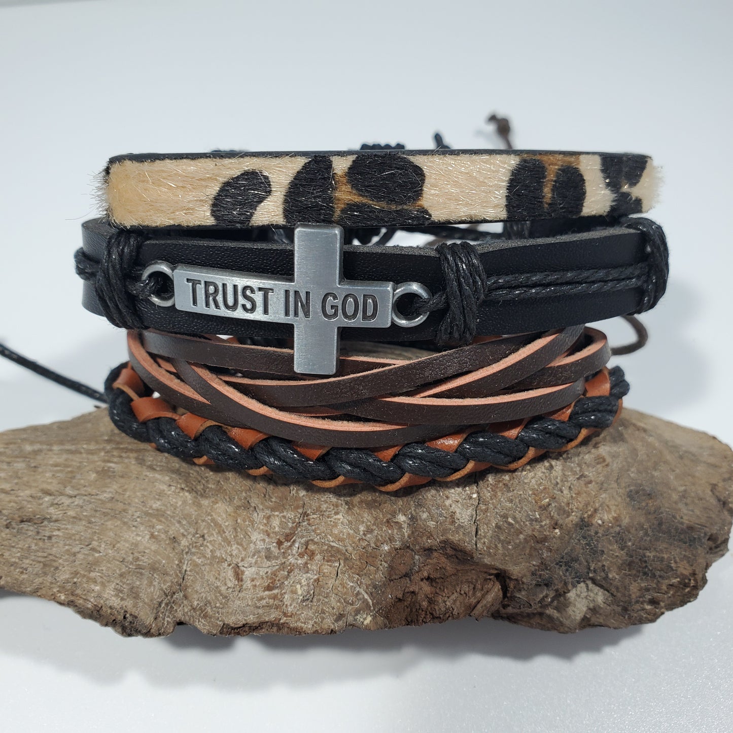 Trust in God Leather Stack Bracelet