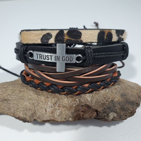 Trust in God Leather Stack Bracelet