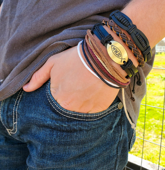 WWJD Leather Stack Bracelet