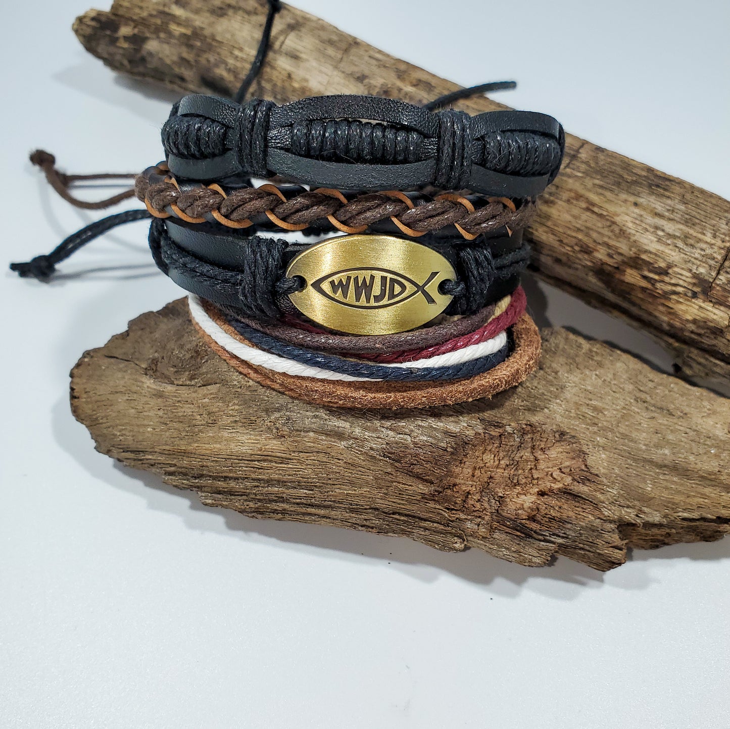 WWJD Leather Stack Bracelet