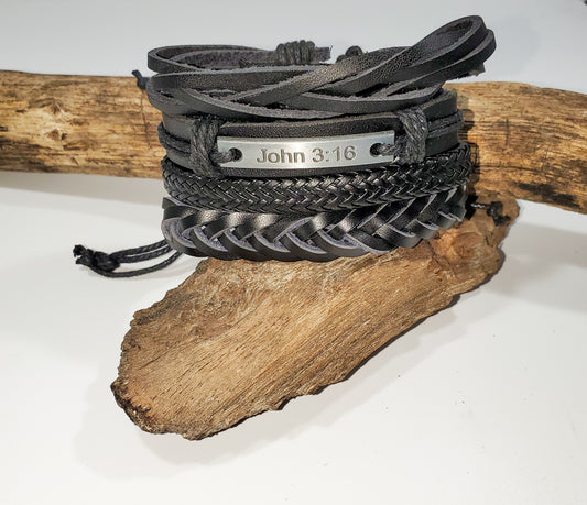 John 3:16 Leather Stack Bracelet