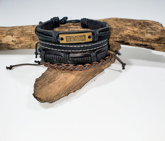 Faith Leather Stack Bracelet