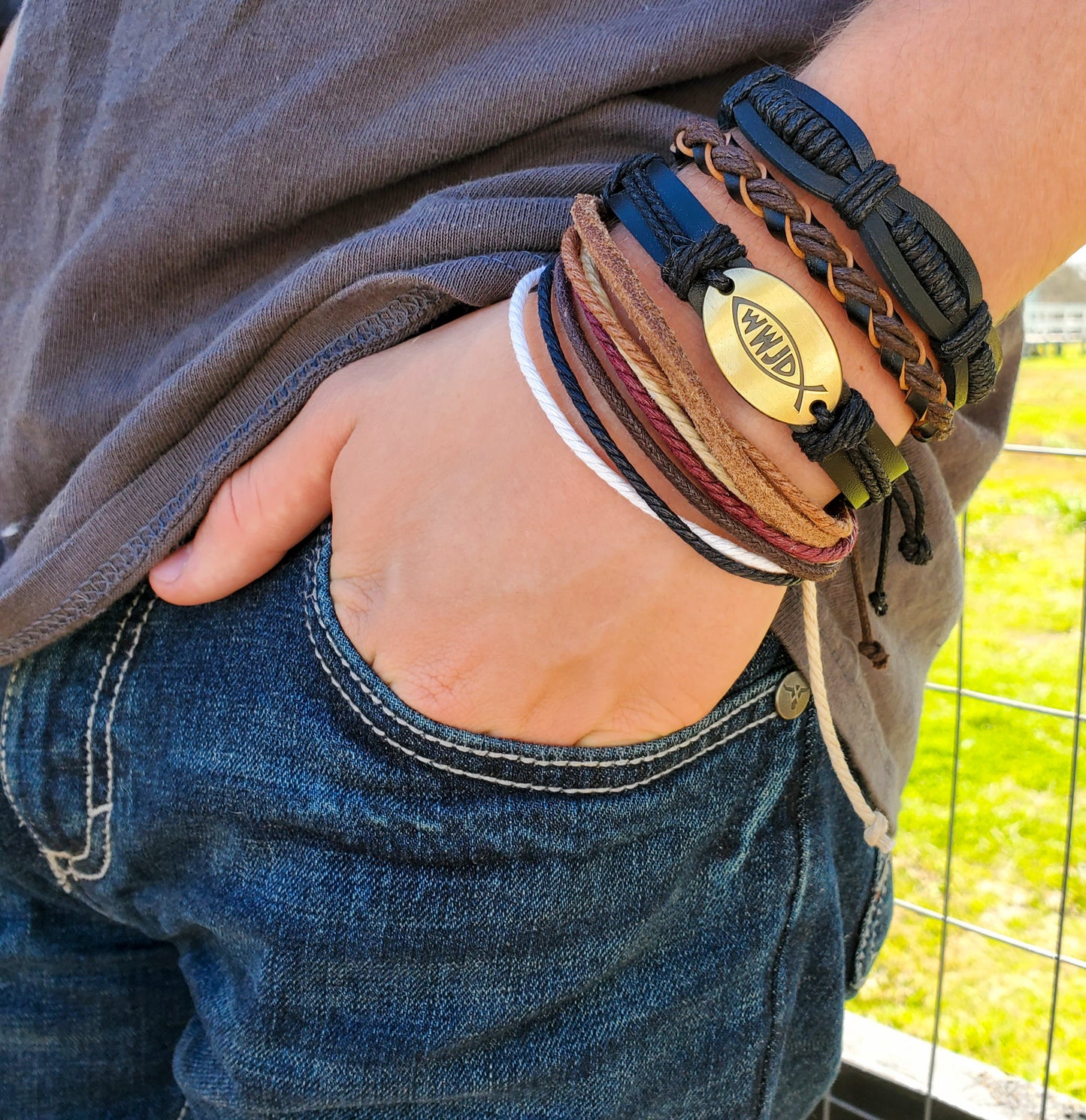 WWJD Leather Stack Bracelet