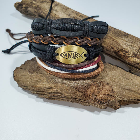 WWJD Leather Stack Bracelet