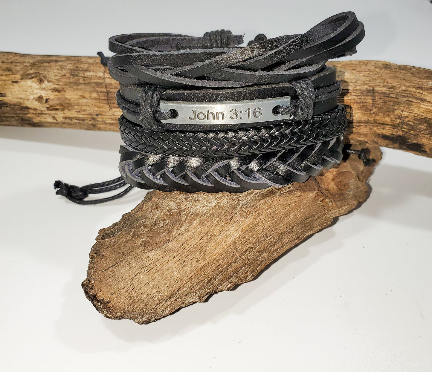 John 3:16 Leather Stack Bracelet